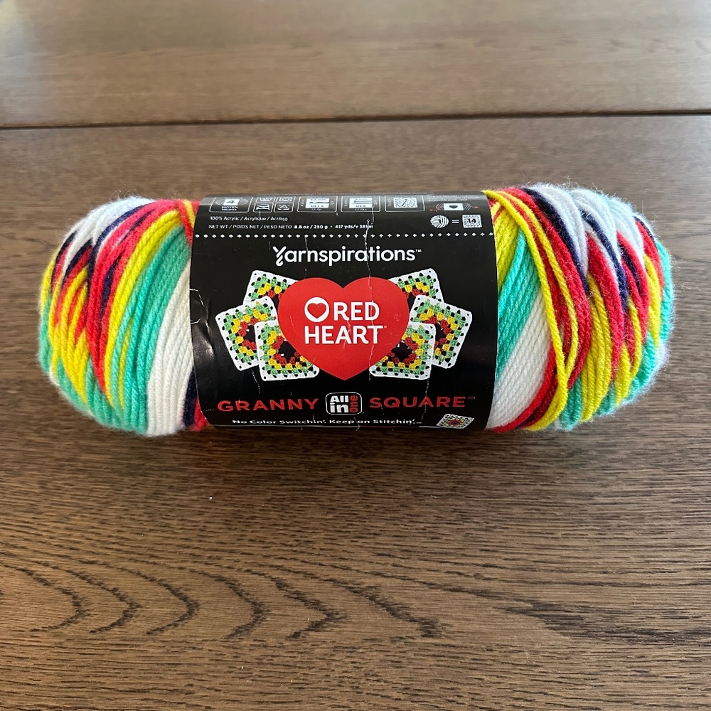 Red Heart All in One Granny Square -Soft White Green Scream Yarn  ( 1 Skien )